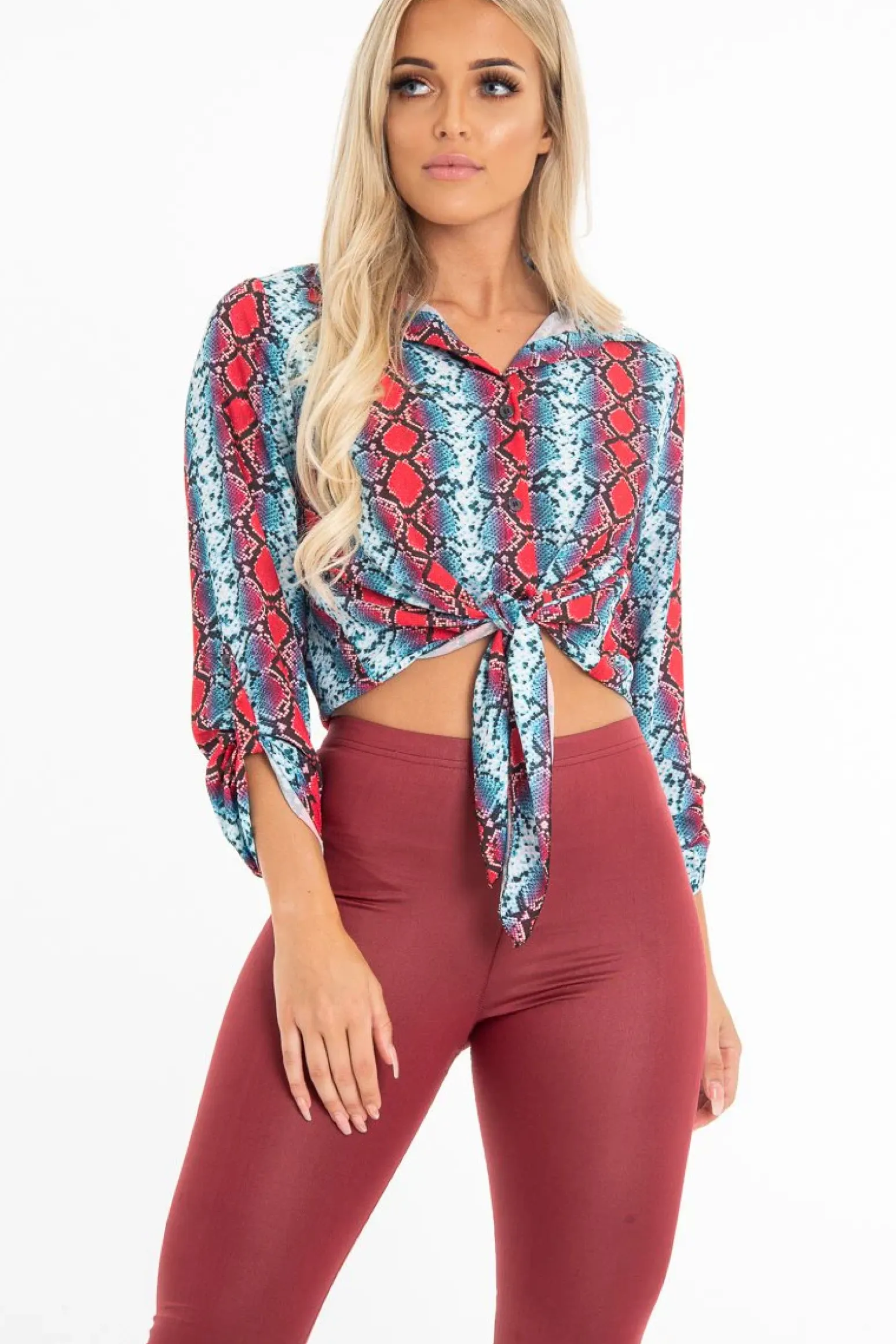 Rebellious Fashion Red Blue Snake Oversized Button Down Shirt - Sopha