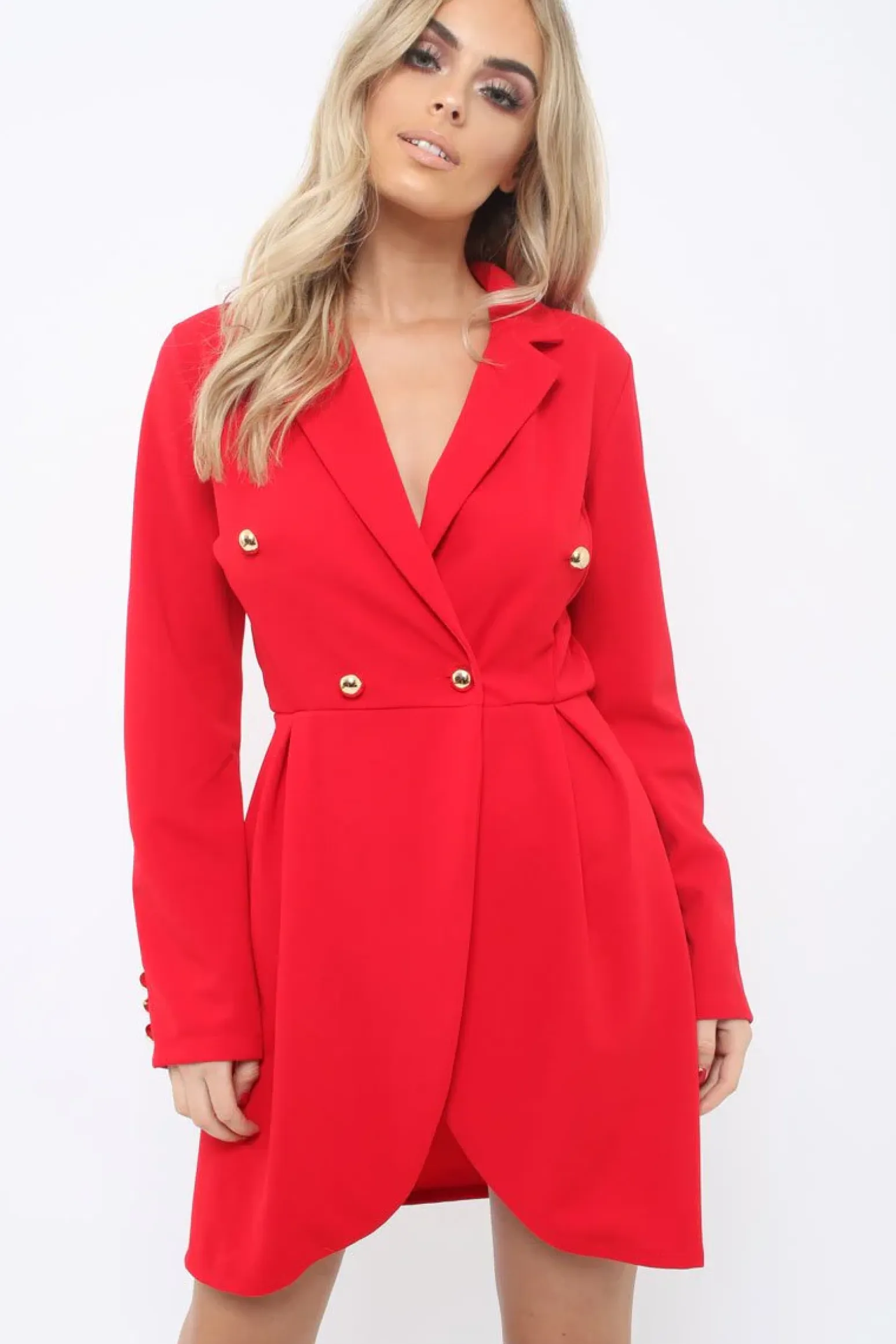 Rebellious Fashion Red Button Detail Blazer Dress - Kayleigh