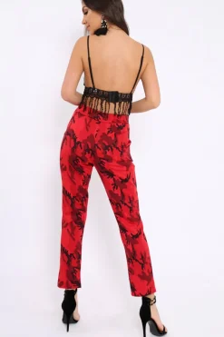 Rebellious Fashion Red Camo Print Trousers - Lyza