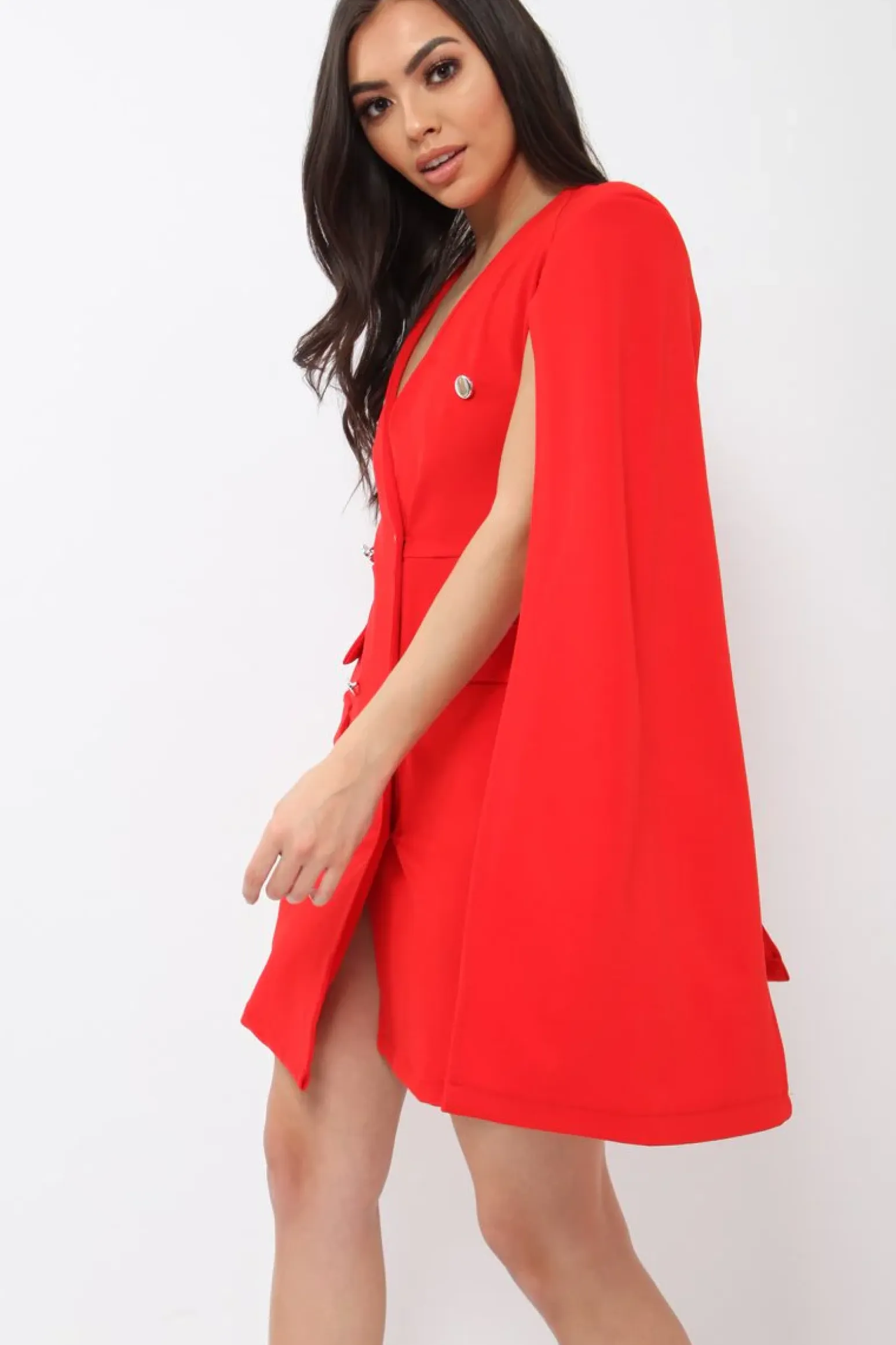 Rebellious Fashion Red Cape Style Blazer Dress - Rosy