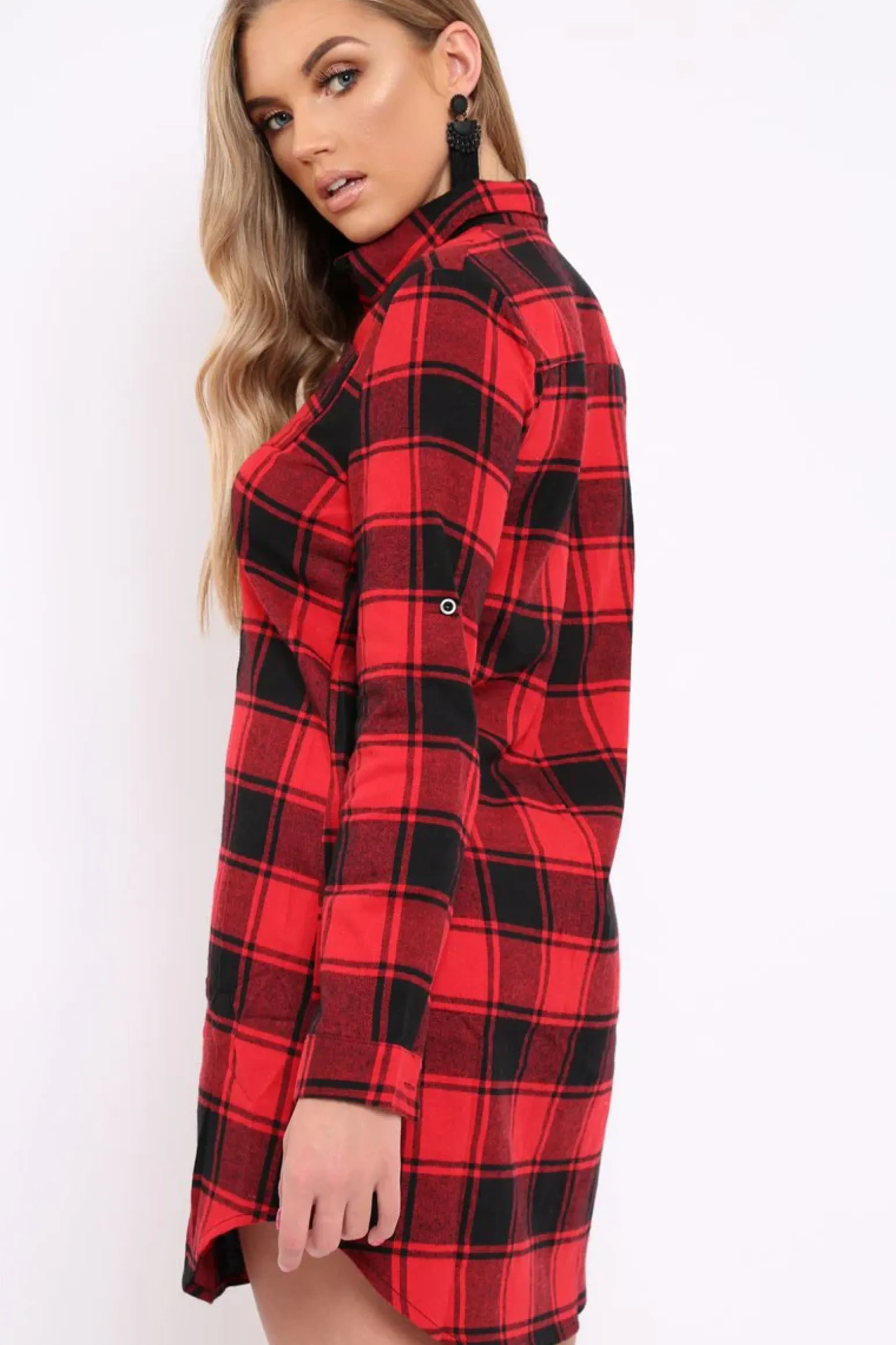 Rebellious Fashion Red Check Shirt Dress - Reagan