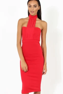 Rebellious Fashion Red Choker Bandeau Mesh Dress - Alva