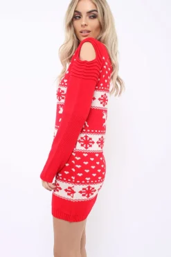 Rebellious Fashion Red Christmas Print Jumper Dress - Kleo