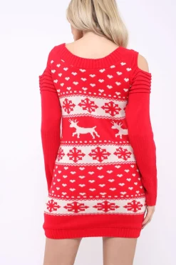 Rebellious Fashion Red Christmas Print Jumper Dress - Kleo