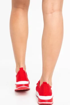Rebellious Fashion Red Chunky Cleated Sole Knit Trainers - Marzia