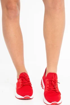 Rebellious Fashion Red Chunky Cleated Sole Knit Trainers - Marzia