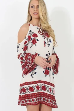 Rebellious Fashion Red Cold Shoulder Dress - Nancy
