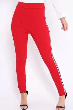 Rebellious Fashion Red Contrast Side Stripe Trousers - Arva
