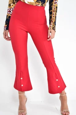 Rebellious Fashion Red Cropped Bell Button Bottom Trousers - Daisie