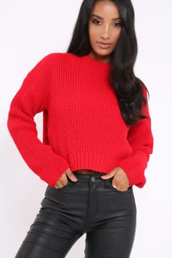 Rebellious Fashion Red Cropped Knitted Jumper - Hennie
