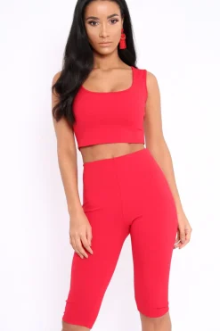 Rebellious Fashion Red Cropped Top and Leggings Co-Ords - Remini