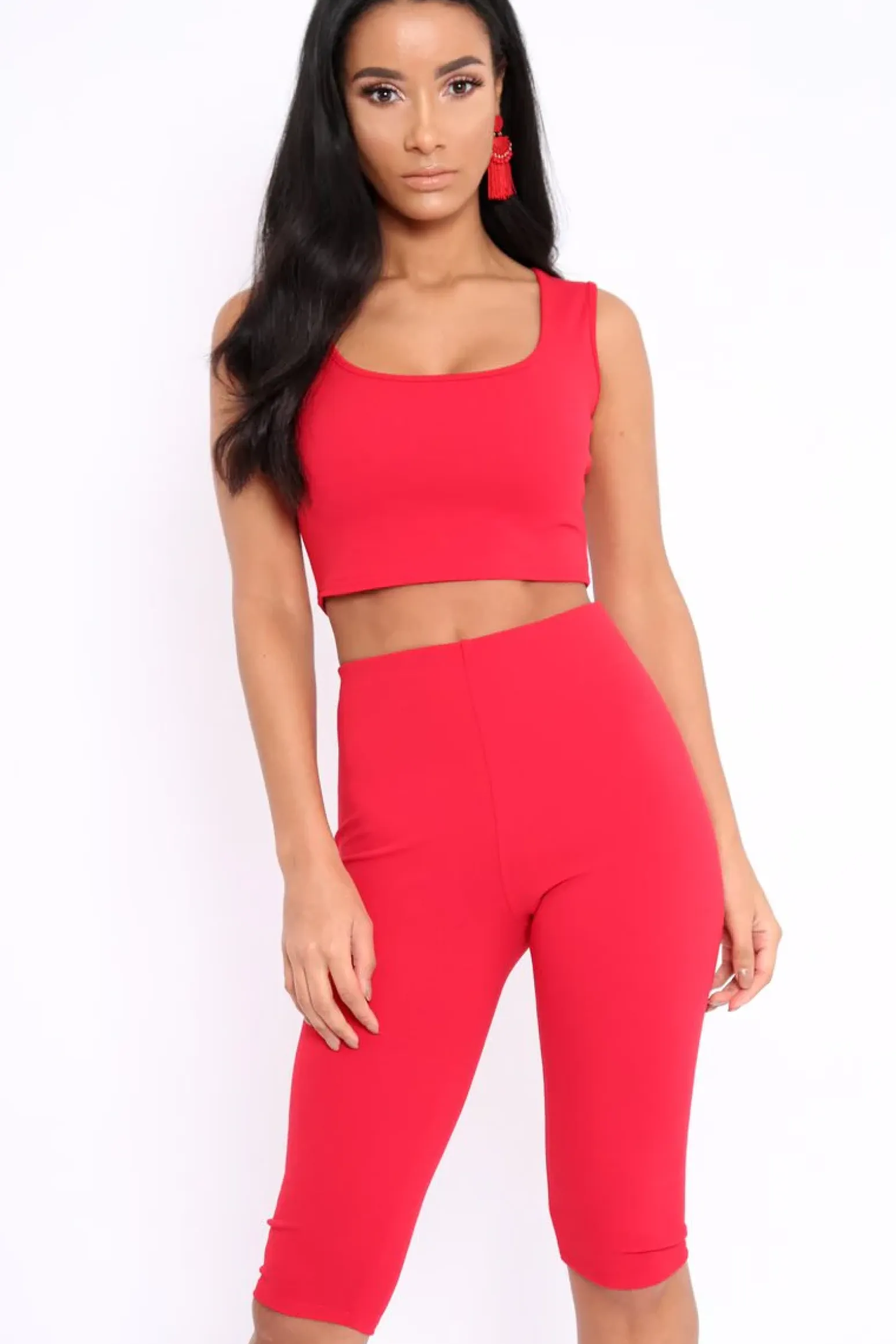 Rebellious Fashion Red Cropped Top and Leggings Co-Ords - Remini