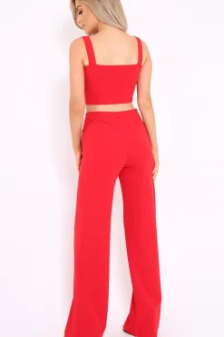 Rebellious Fashion Red Crop Top and Trousers Co-ord Set - Kimmy