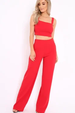 Rebellious Fashion Red Crop Top and Trousers Co-ord Set - Kimmy