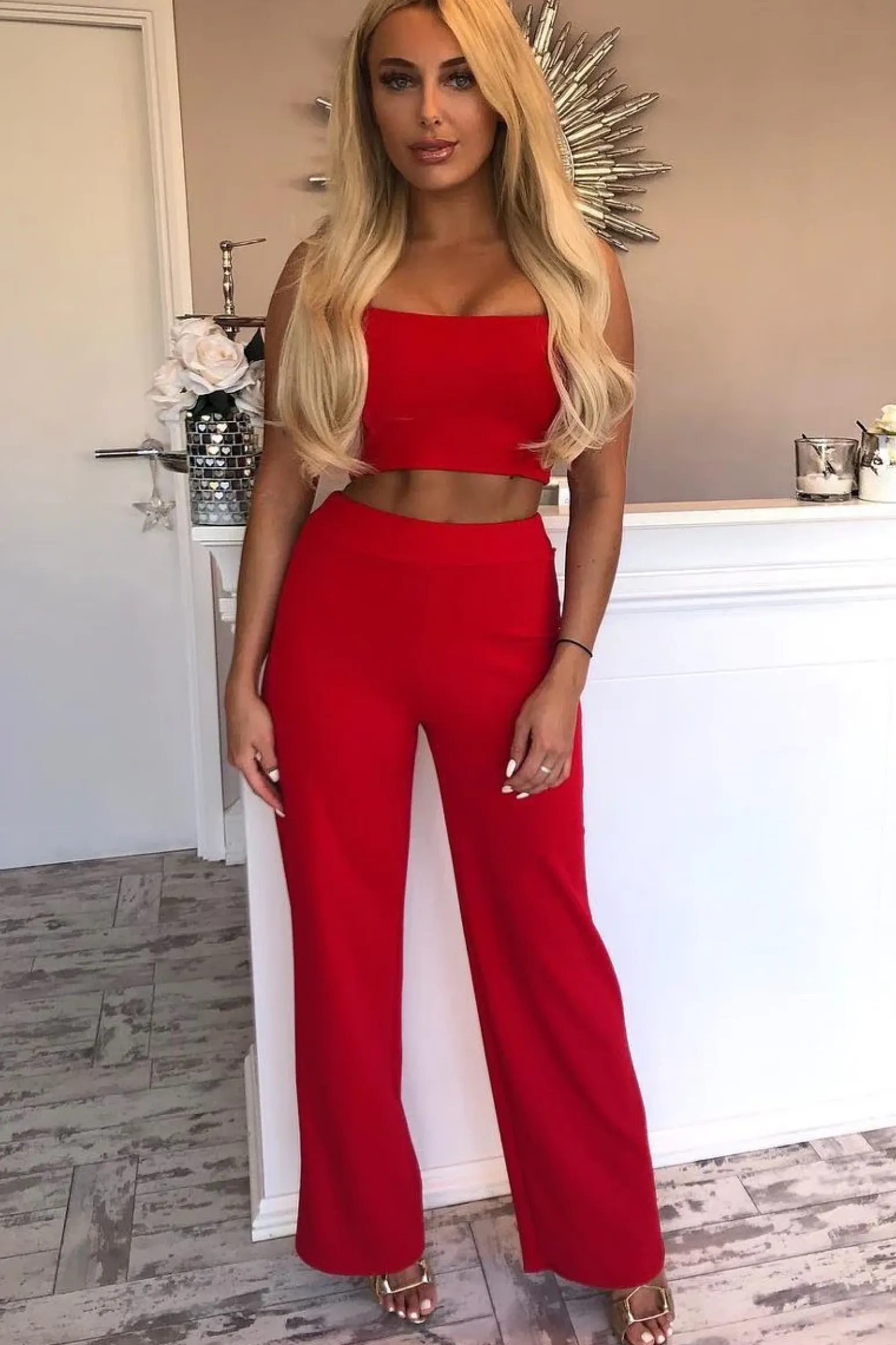 Rebellious Fashion Red Crop Top and Trousers Co-ord Set - Kimmy
