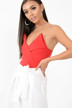 Rebellious Fashion Red Cross Over Bardot Bodysuit - Sahari