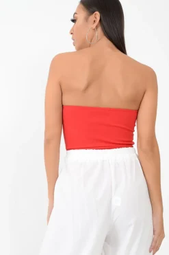 Rebellious Fashion Red Cross Over Bardot Bodysuit - Sahari