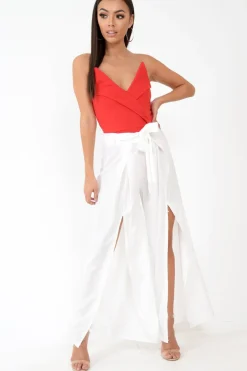 Rebellious Fashion Red Cross Over Bardot Bodysuit - Sahari
