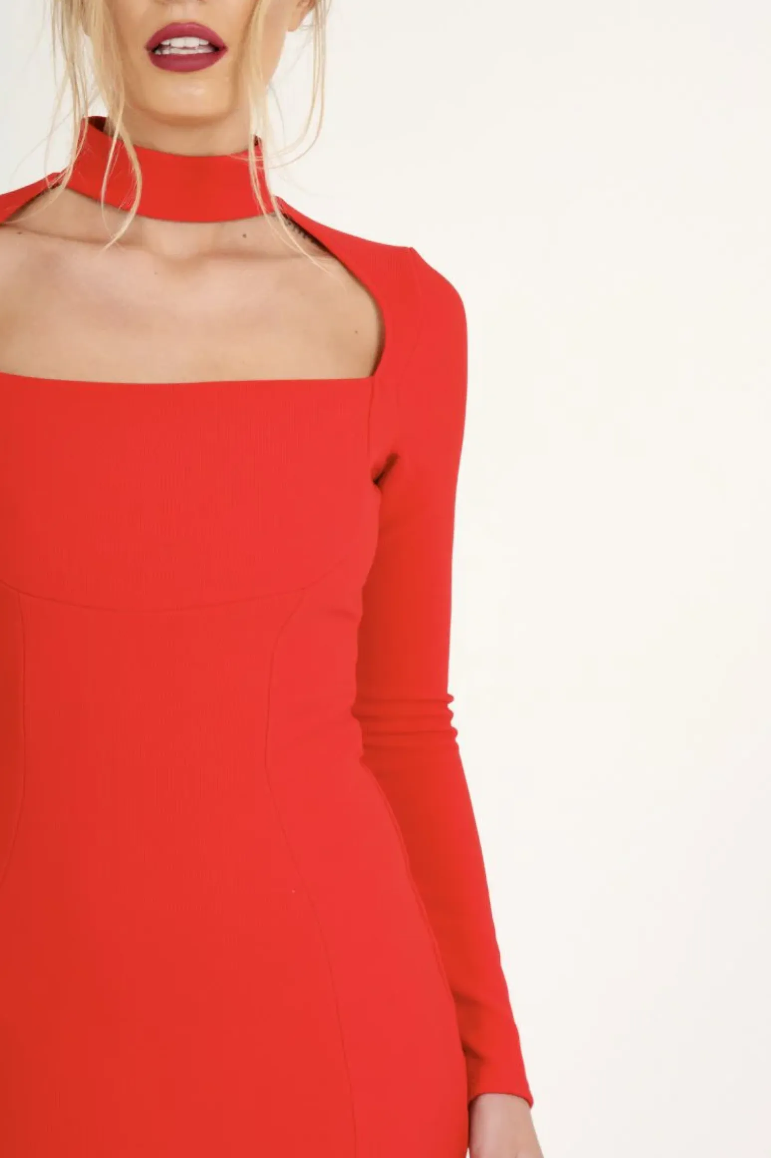 Rebellious Fashion Red Cut Out Choker Bodycon Dress - Tink