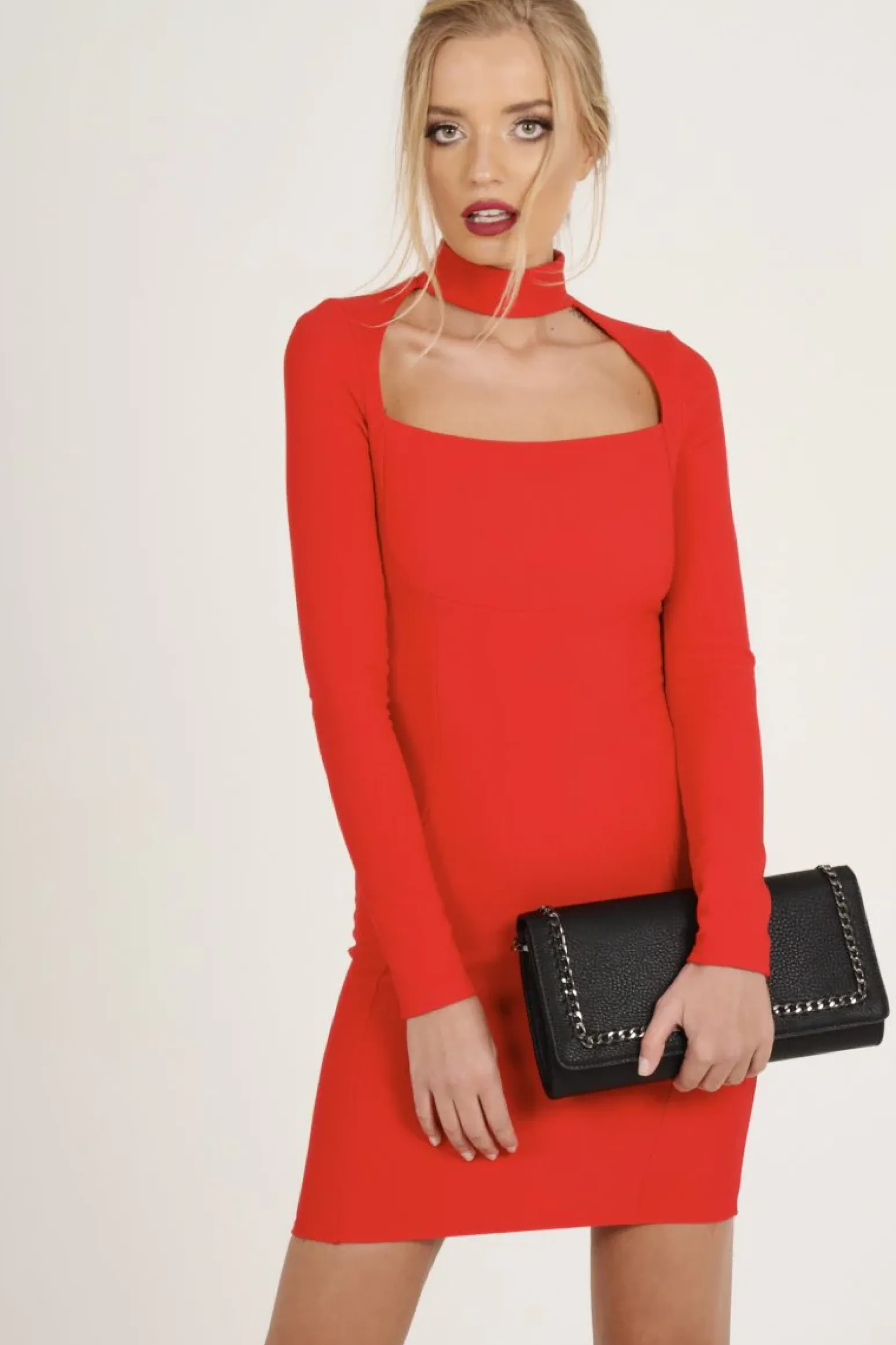 Rebellious Fashion Red Cut Out Choker Bodycon Dress - Tink