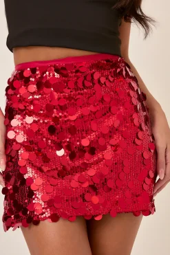 Rebellious Fashion Red Disc Sequin Mini Skirt - Coco