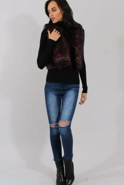 Rebellious Fashion Reddish Hue Faux Fur Cropped Gilet - Marva