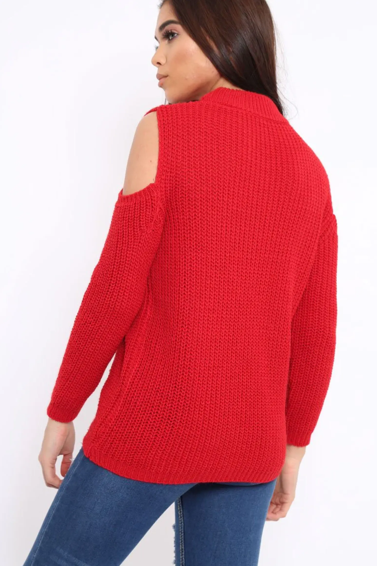 Rebellious Fashion Red Distressed Pearl Chunky Knit Jumper - Narla