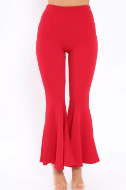 Rebellious Fashion Red Extreme Flare Trousers - Becki