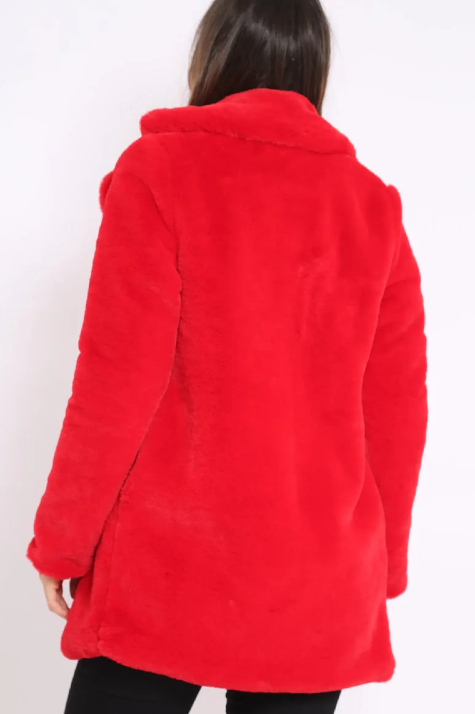 Rebellious Fashion Red Faux Fur Coat - Kinleigh