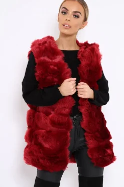 Rebellious Fashion Red Faux Fur Gilet - Shelby