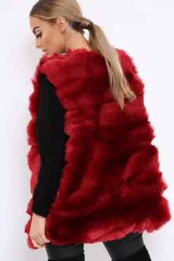 Rebellious Fashion Red Faux Fur Gilet - Shelby