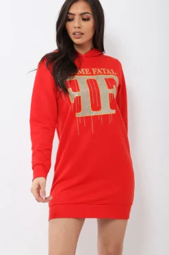 Rebellious Fashion Red Femme Fatal Hooded Dress - Ivanna