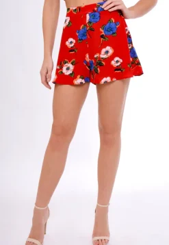 Rebellious Fashion Red Floral High Waisted Shorts - Kamisha