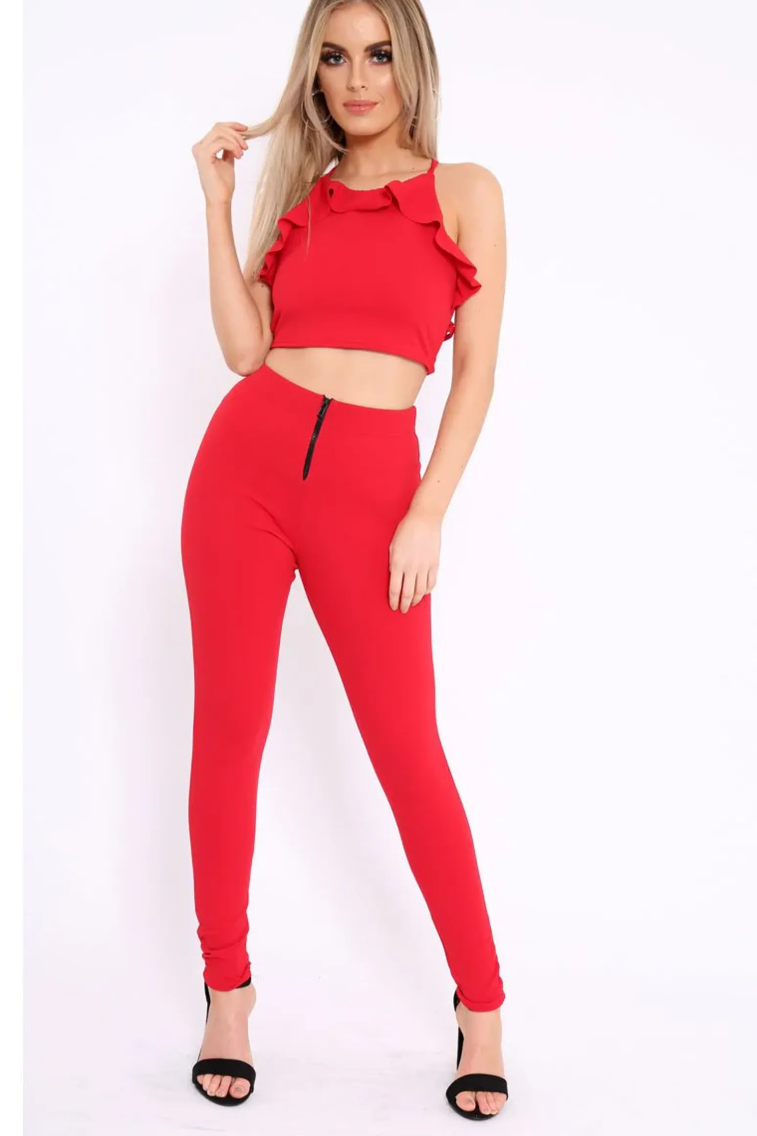 Rebellious Fashion Red Frill Cami and Trousers Co-ord - Autymn