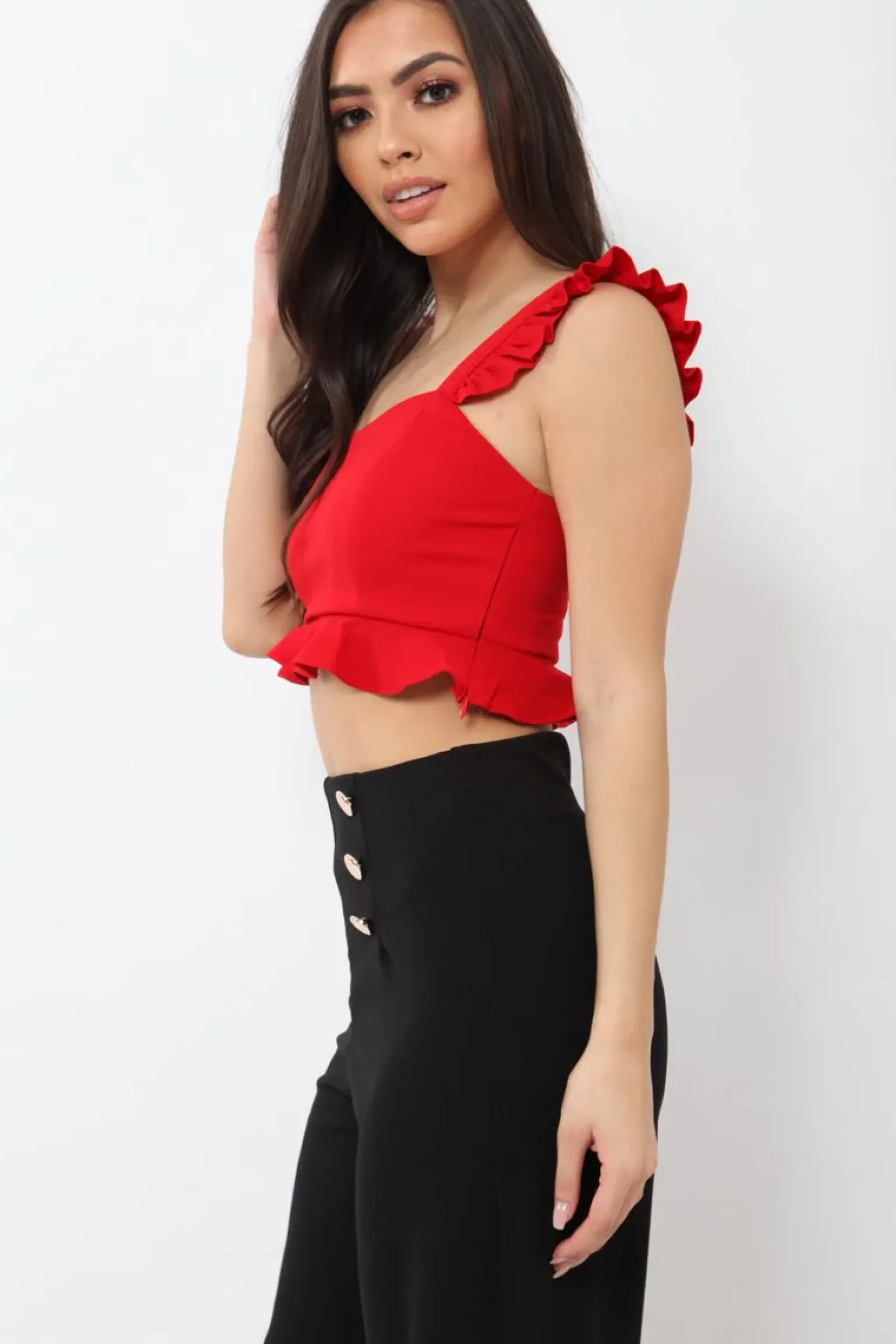 Rebellious Fashion Red Frill Crop Top - Reta