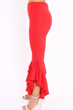Rebellious Fashion Red Frill Hem Trousers - Ashlie