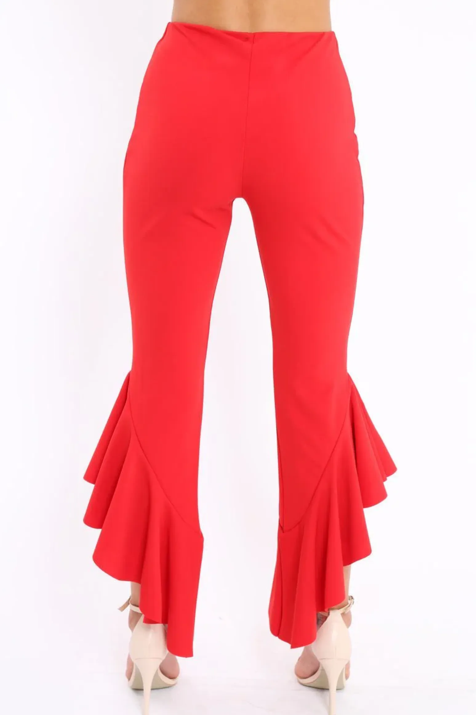 Rebellious Fashion Red Frill Hem Trousers - Ashlie