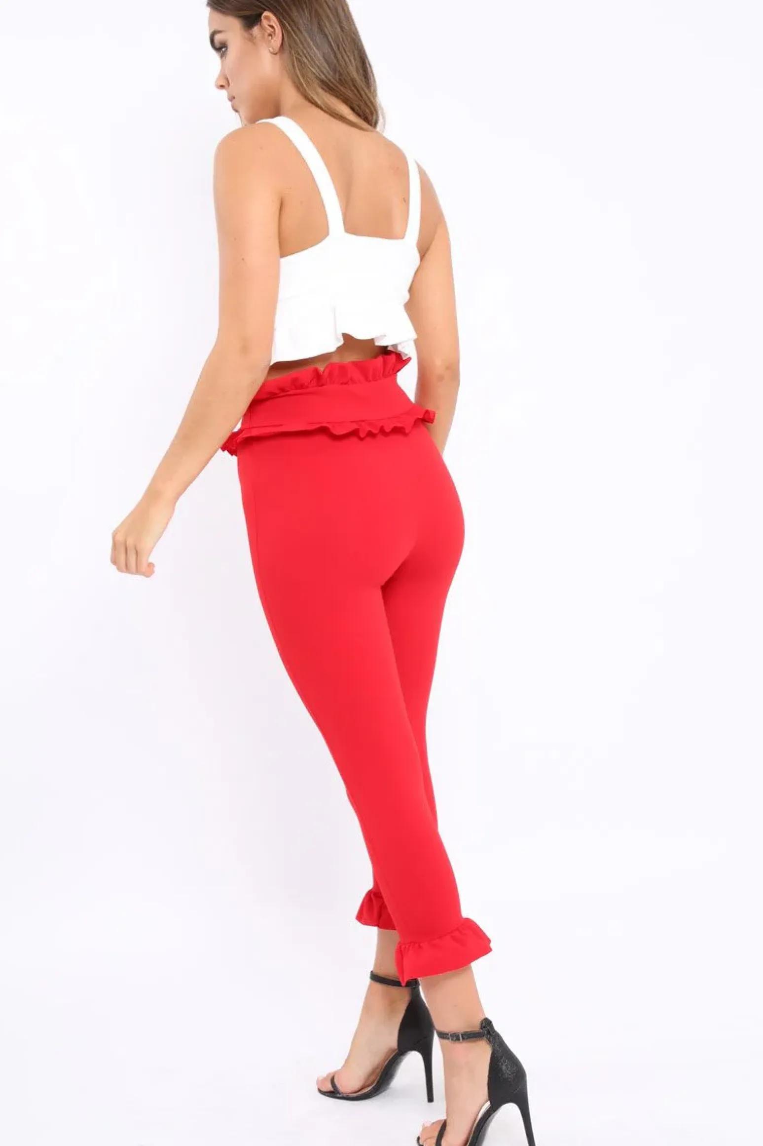 Rebellious Fashion Red Frill Hem Trousers - Paisley