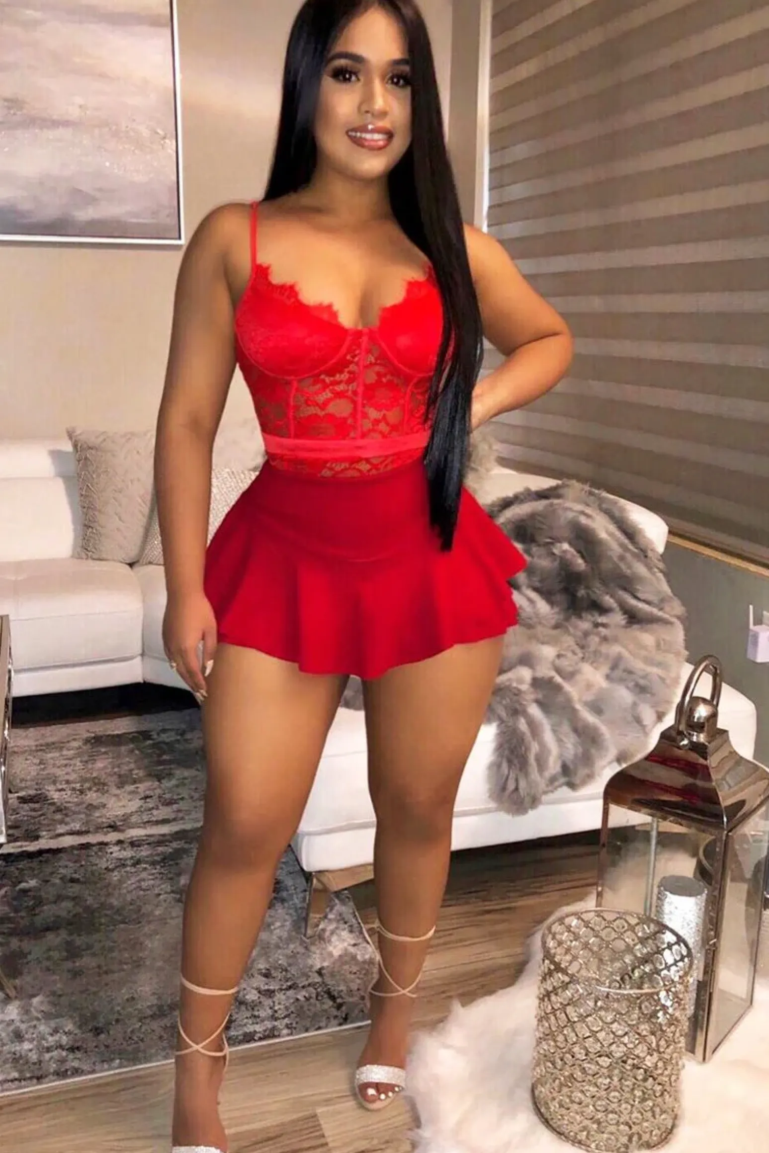 Rebellious Fashion Red Frill High Waisted Shorts - Claudelle