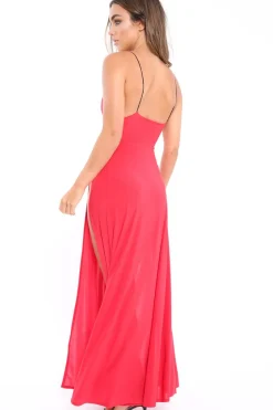 Rebellious Fashion Red Front Split Leg Maxi Dress - Effy