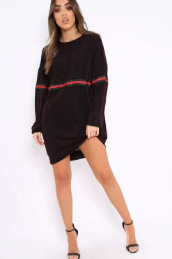 Rebellious Fashion Red Glitter Stripe Jumper Dress - Finley