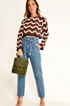 Rebellious Fashion Red Green Chevron Knit Crop Jumper - Stevi