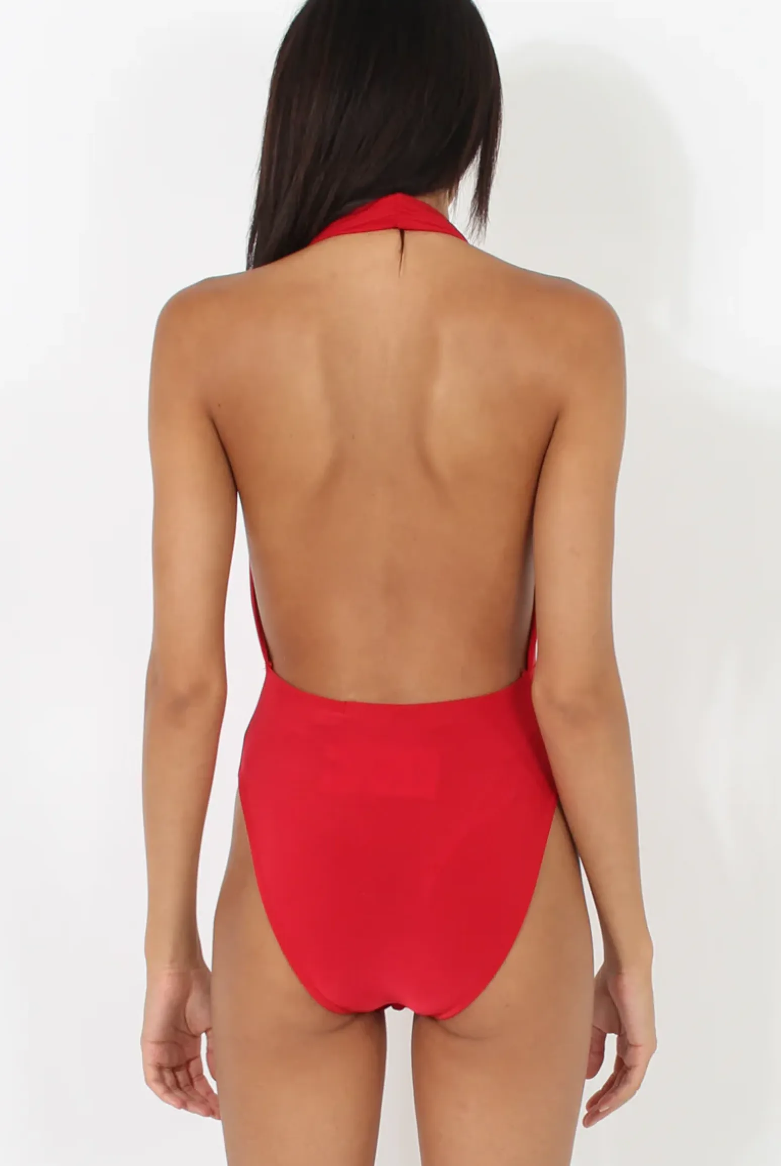 Rebellious Fashion Red Halterneck Bodysuit - Isla