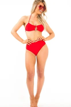 Rebellious Fashion Red Heart Detail High Waist Bikini - Franki