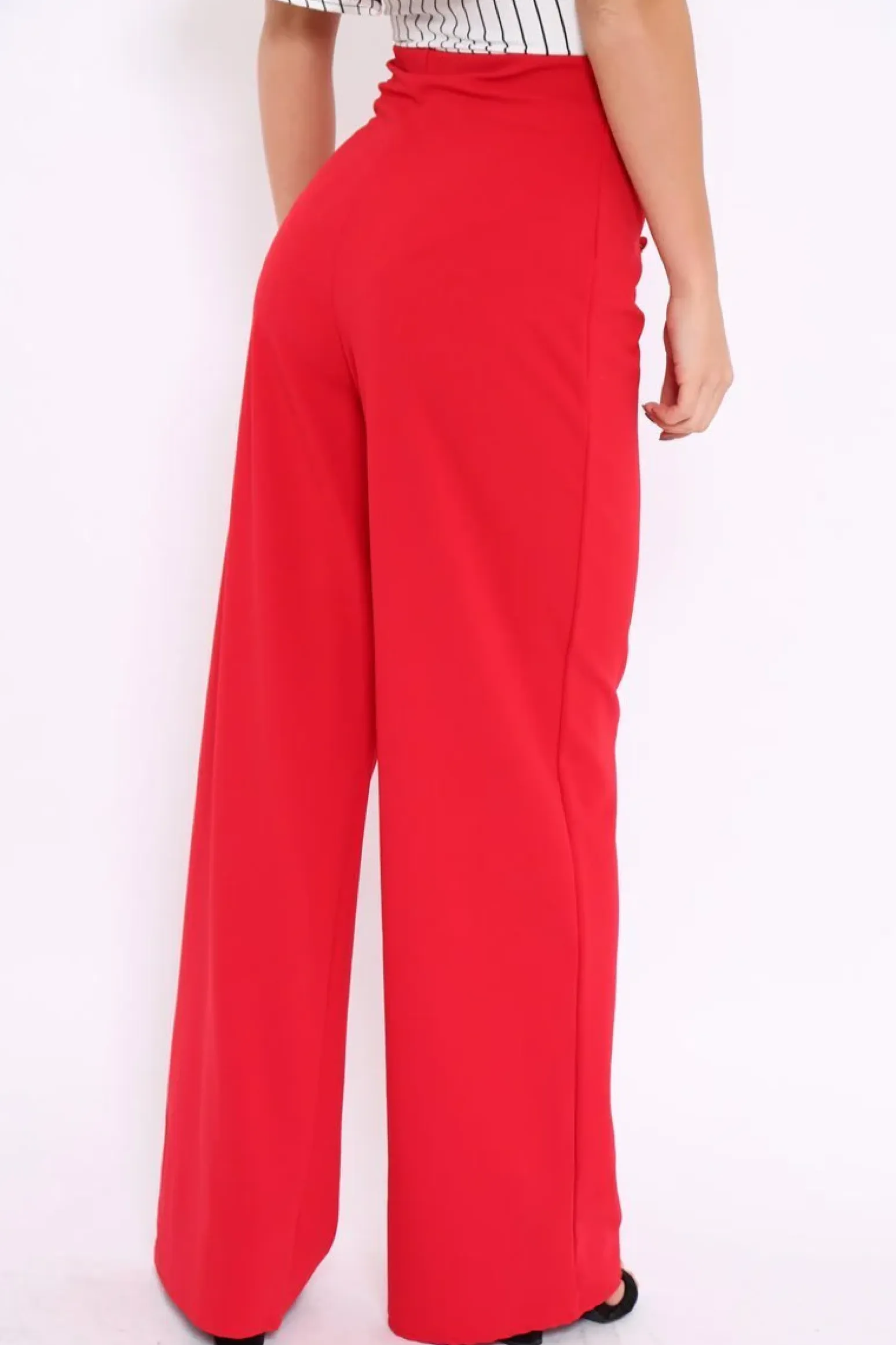 Rebellious Fashion Red High Waist Button Front Wide Leg Trousers - Juna