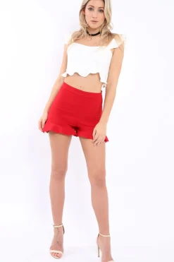 Rebellious Fashion Red High Waist Frill Hem Shorts - Hope