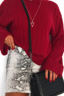 Rebellious Fashion Red Knit High Neck Jumper - Jaelynn