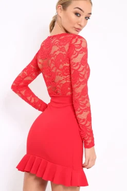 Rebellious Fashion Red Lace Bodycon Dress - Stacey