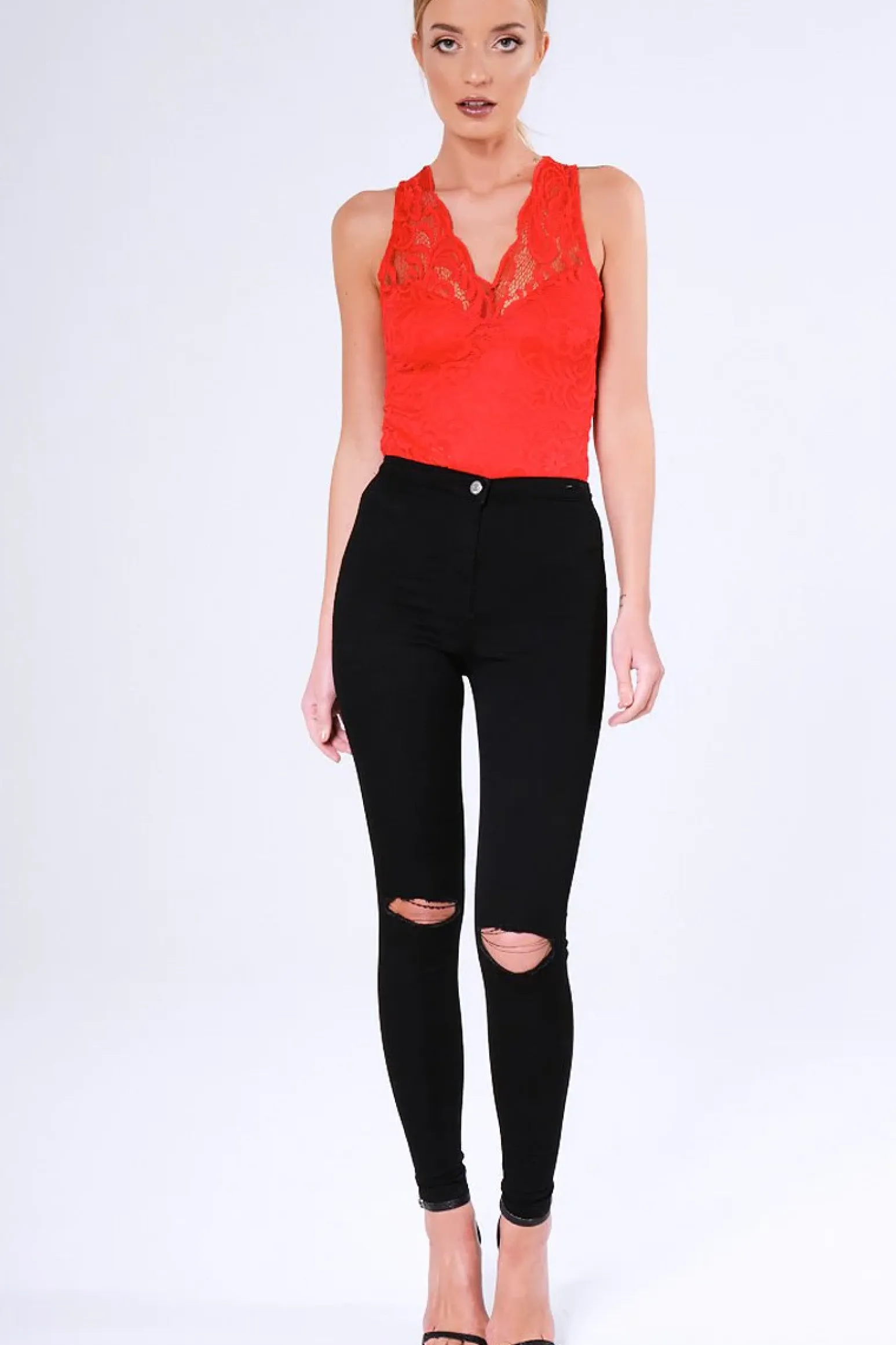 Rebellious Fashion Red Lace Bodysuit - Aubrey
