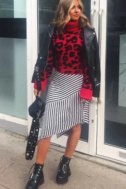 Rebellious Fashion Red Leopard Crop Roll Neck Jumper - Halley